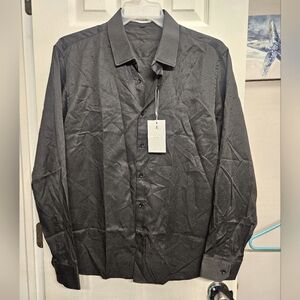 Mens button up dress shirt black large NEW